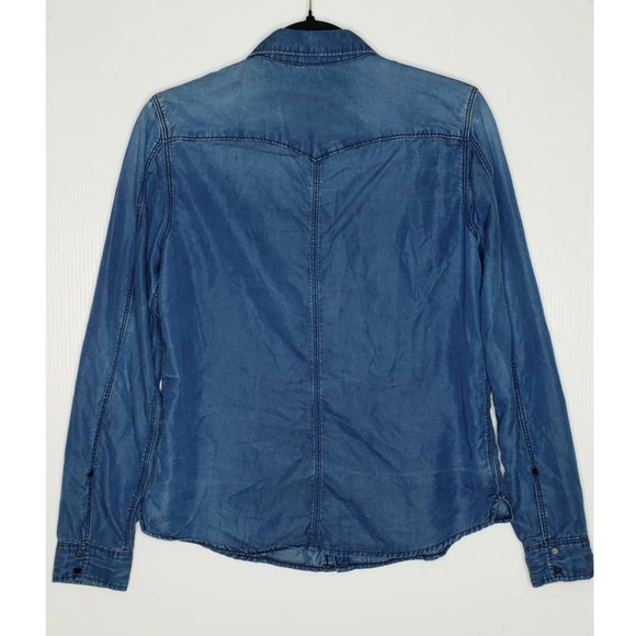 G Star Raw Women's Medium Tacoma Straight Shirt Denim Chambray Snap Lyocell Blue - Picture 7 of 8